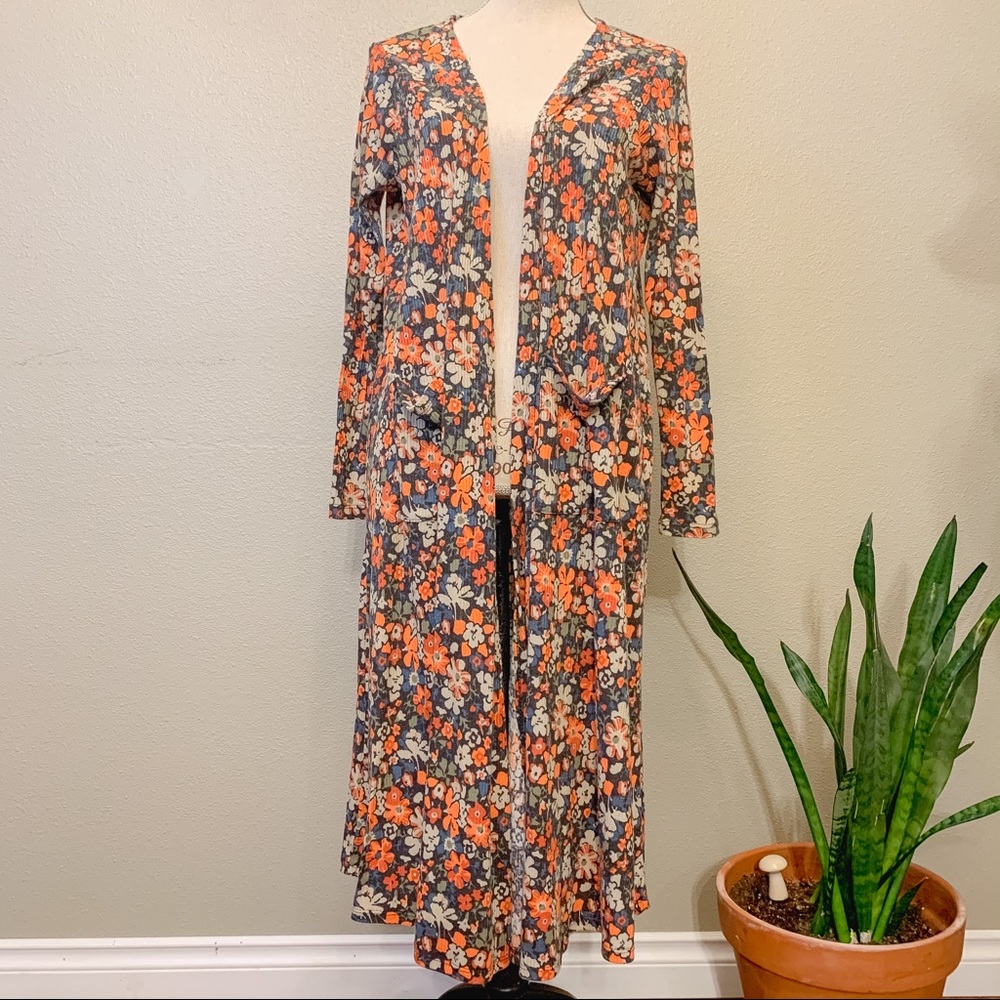 LuLaRoe Floral Sarah Long Duster Cardigan